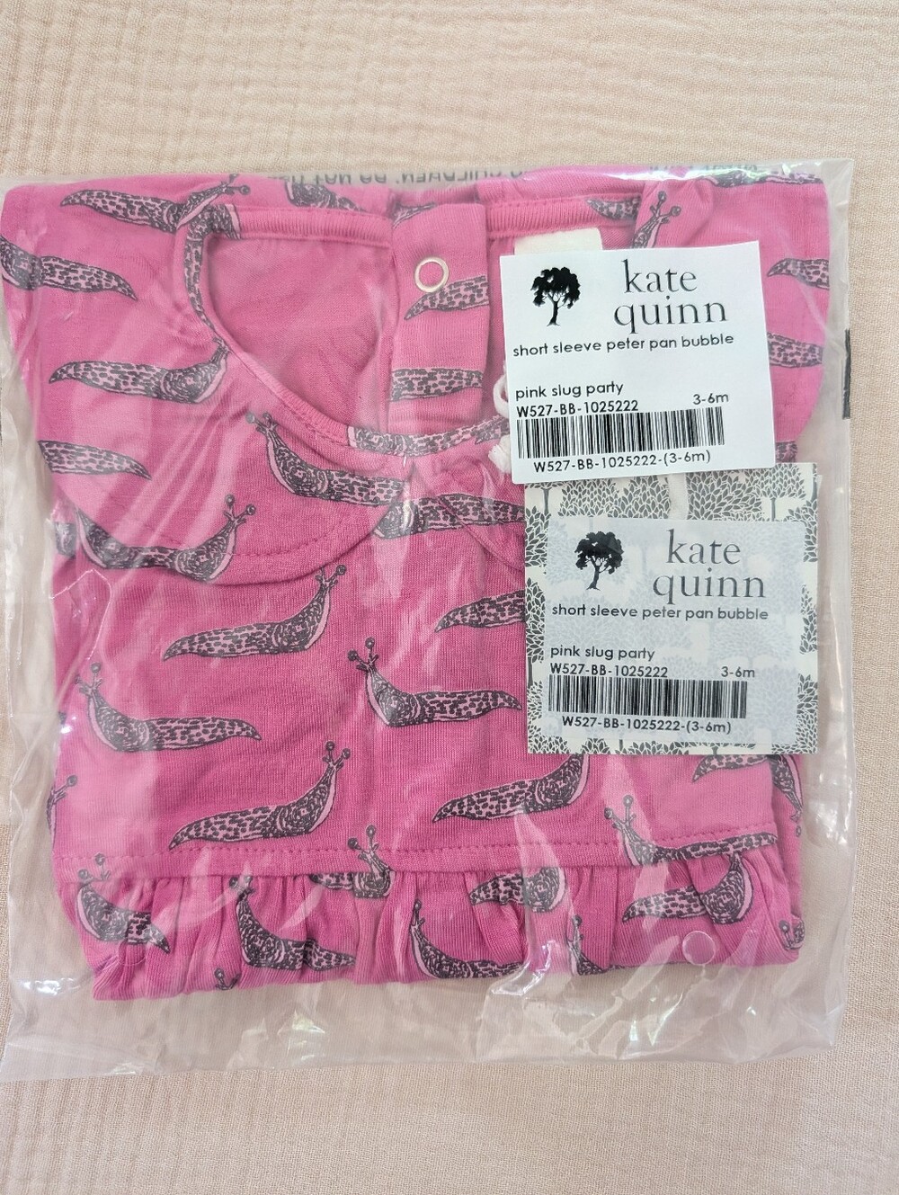 NWT 3-6m Kate Quinn short sleeve peter pan bubble romper pink slug party bamboo - Picture 5 of 5